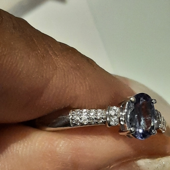 NIB AUTHENTIC GENUINE TANZANITE & DIAMONDS 💎 ENGAGEMENT RING STERLING SILVER 8 - Picture 7 of 9